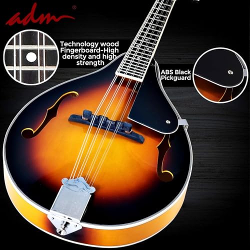 ADM Akustisches Mandolinen-Instrumenten-Set, Musik, A-Stil für Kinder, Studenten, Erwachsene, Holz-Mandolinen, Anfänger-Set mit Tasche, Stimmgerät, EQ, Gurt, Saiten, Plektren und Aufhänger, Sunbrust