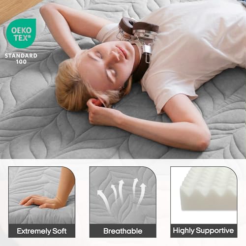 Image of ZonLi Japanese Floor Mattress Futon Mattress King Size, 4 inch Thicken Roll Up Tatami Mat 100% Cotton Washable Cover, Portable & Foldable Floor Bed Mattress for Sleeping, Dormitory, Adult, Grey