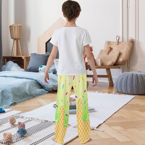 Boy's Pants Spring Green Ice Cream Jogger Pants Elastic Waist Long Bottoms Trousers with Pockets 6-14 Years3