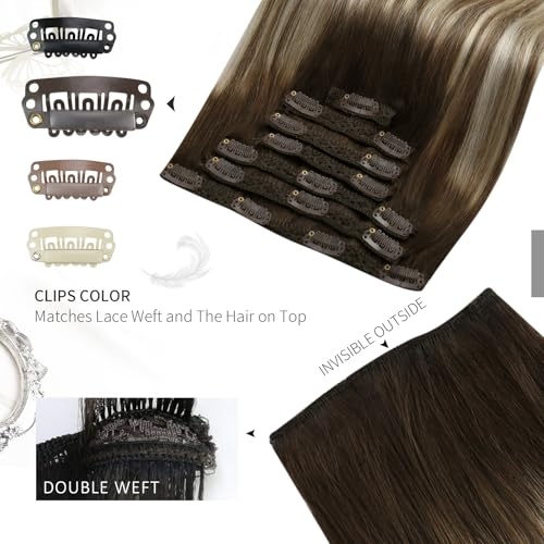 Moresoo Clip in Hair Extensions Human Hair 20 Inch 7pcs/120g Clip in Human Hair Extensions Balayage Dark Brown to Medium Brown with Platinum Blonde Real Hair #4/6/613 - Image 4