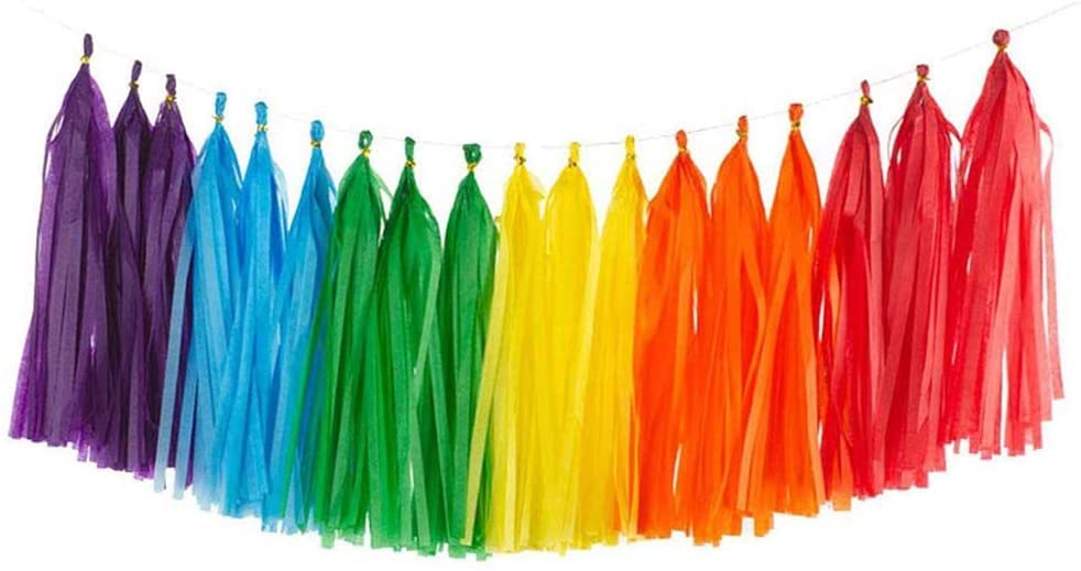 Image of Colourful Paper Tassel Garland Rainbow Colours Party Streamer Long Garland for Decoration, Parties, Events, Marriages, Weddings, Birthdays, Holi and Diwali (5 Strings [70 Pieces])