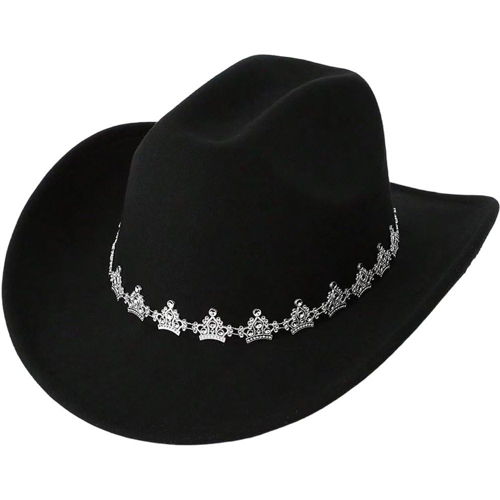 Sslvya Western Cowgirl Hat, Wide Brim Crown Decoration Western Cowboy Hat for Country Concert, Rodeo and Cowgirl Outfits
