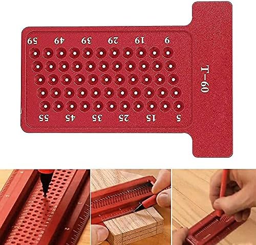 Precision Woodworking Tools, Hole Measuring Ruler, Aluminium Alloy Scribe Ruler Hole Positioning Metric Measuring Ruler, Hole Gauge Carpenter Marking Tool (Red)