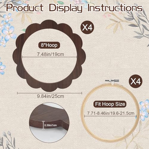 Image of Kuabiz 8 Pcs 8 Inch Wood Embroidery Hoop Frame with Embroidery Hoops Sunflower Wood Embroidery Display Frame and Hoops for Finished Cross Stitch Hoop Frame DIY Art Craft Embroidery Sewing Ornaments