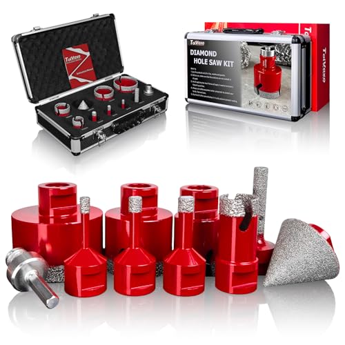 Tile Hole Saw Kit, 10Pcs Vacuum Brazed Diamond Hole Saw Kit (1/4"-2-1/2")