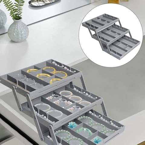 Rvikurc 2/3 Tier Drawer Organizer, Multi Level Small Storage Organizer Tray Bins with Adjustable Compartments, Storage Trays for Office Supplies Kitchen Gadgets Utensils Vanity Makeup Jewelry (3 Tier) Cover