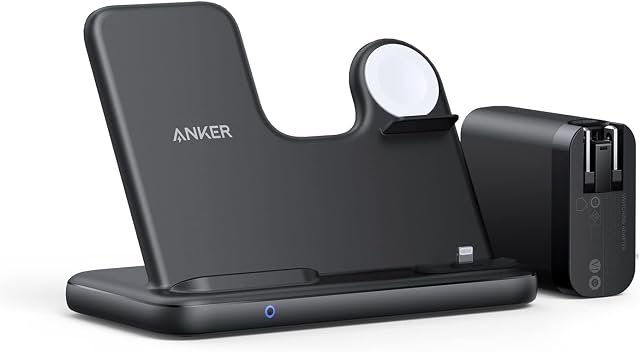Anker 544 Wireless Charger (4-in-1 Stand) with 60W Quick Charge DC Adapter and 5 ft Cable for iPhone 13, 13 Pro, 13 Pro Max, MFi Certified for Apple Watch SE/7/6/5/4/3/2/1, AirPods