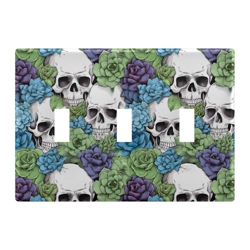 Light Switch Cover Skull Succulents Wall Plates for Electrical Outlets 3 Gang 202b3339