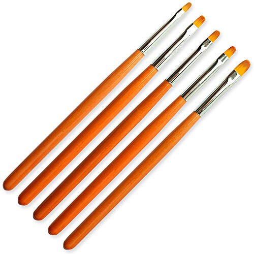 SILPECWEE 5Pcs Acrylic Nail Art Brush Set Wooden Nail Printing Pen UV Gel Builder Poly Gel Extensions Manicure Salon Tools (2/4/6/8/10#)
