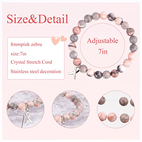 Breast Cancer Awareness Bracelets, Natural Stone Beaded Bracelets,Inspirational Bracelets Gifts for Women Girls Best Friend Sister2
