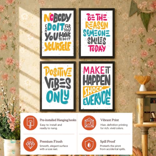 Image of PAINTINGMANTRA Motivational Wall Frames For Living room, Motivational Wall Art Quotes For Bedroom, Office And Study rooom, Set of 4, 13x18 Inch