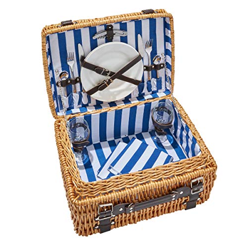 Hoan 5249893 Picnic Basket Set with Utensils and Dinnerware, 2-Person, Assorted - Thumbnail 2