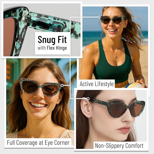 Polarized Cat Eye Sunglasses for Women – Oversized Green Cheetah Leopard Print Frame, Vintage Retro Big UV400 Shades2