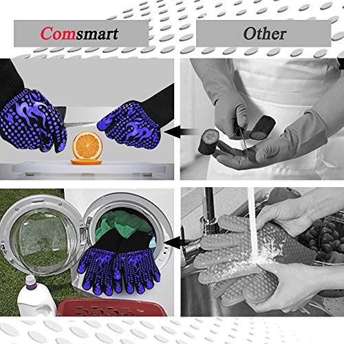 Image of Comsmart BBQ Gloves, 1472 Degree F Heat Resistant Grilling Gloves Silicone Non-Slip Oven Gloves Long Kitchen Gloves for Barbecue, Cooking, Baking, Cutting