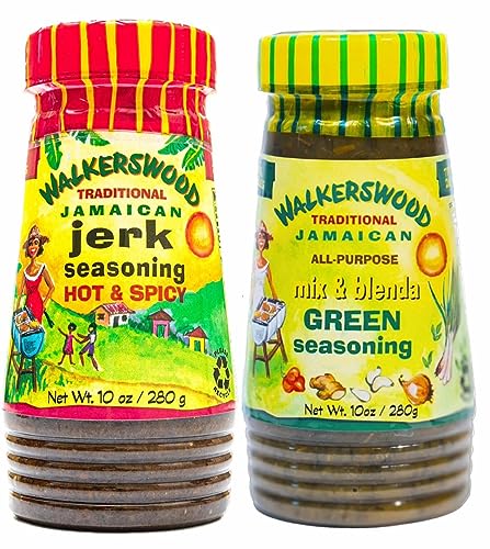 Walkerswood Jamaican Seasoning Combo Pack 280g | Traditional Jerk Hot & Spicy Seasoning and Green Seasoning All Purpose | Authentic Caribbean Jamaican Flavour