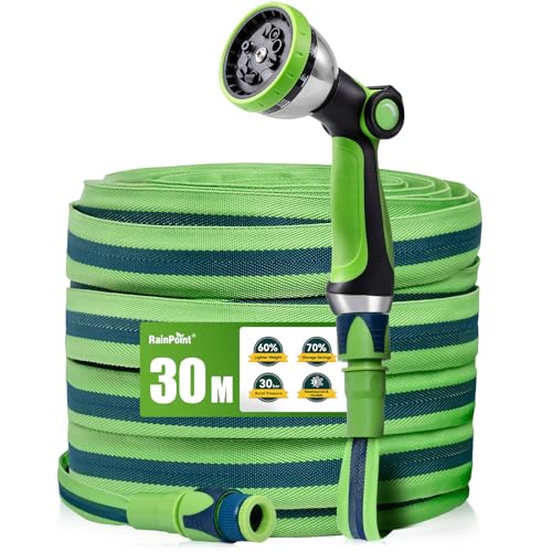 RAINPOINT Gartenschlauch Flexibel 30m Leichtgewicht-Wasserschlauch mit TPE-Innenschlauch 800D Oxford-Gewebe 30 Bar Berstdruck 10-Funktionen Gartenbrause 1/2 & 3/4 Anschlüsse