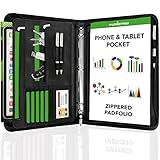 Wundermax Portfolio Padfolio 3 Three Ring Binder Document Organizer Vegan Leather Folder with Legal Size Writing Pad Zipper 10.1 Inch Ipad Case Designer Notebook Business Planner for Men Women Black