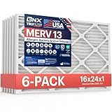 BNX TruFilter 16x24x1 Air Filter MERV 13 (6-Pack) - MADE IN USA - Electrostatic Pleated Air Conditioner HVAC AC Furnace Filters for Allergies, Pollen, Mold, Bacteria, Smoke, Allergen, MPR 1900 FPR 10