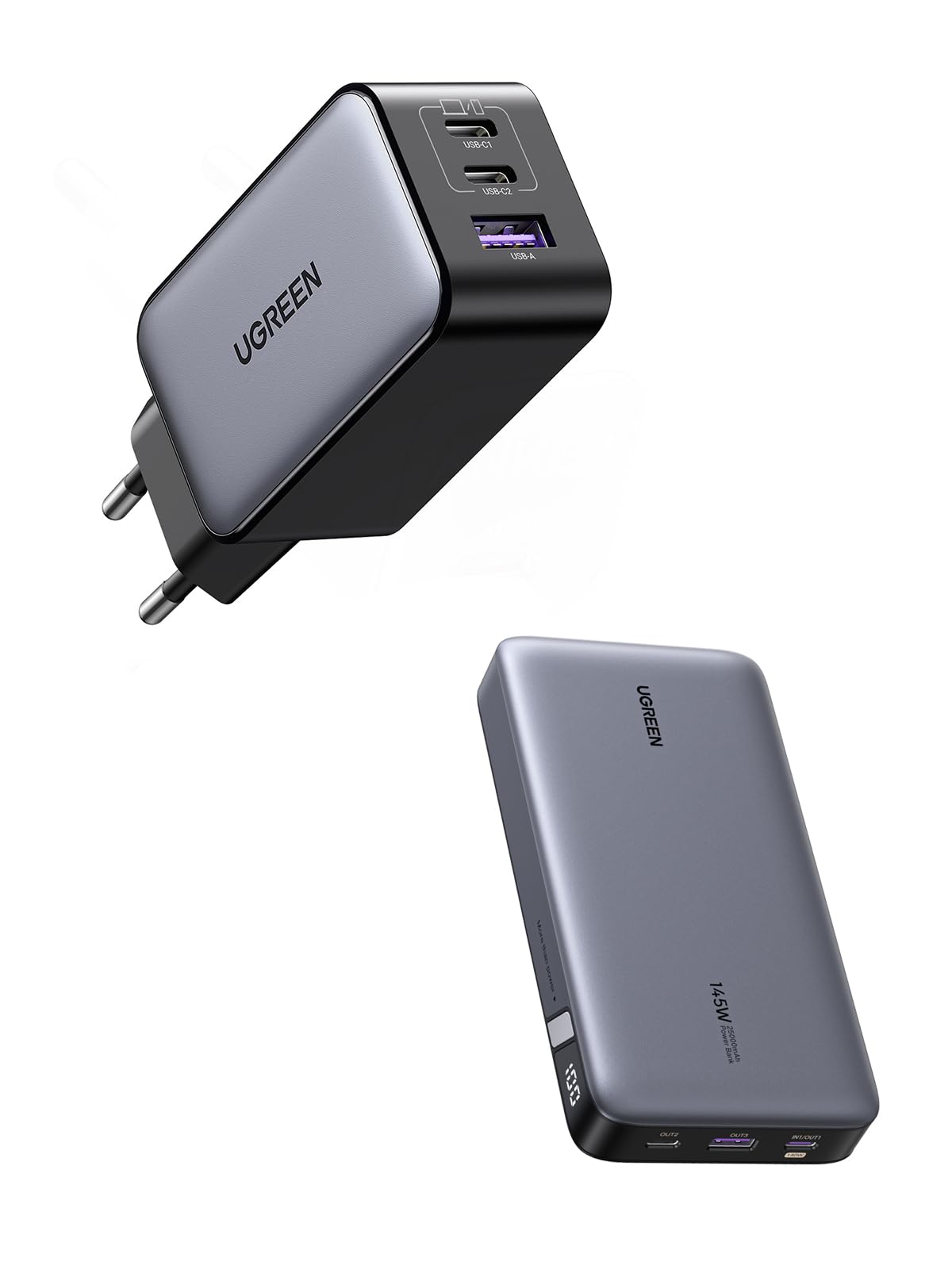 UGREEN Nexode 65W Cargador USB C con 145W Power Bank 25000mAh