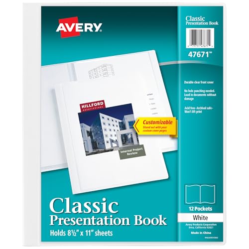 Avery Classic Presentation Book, Clear Front Window for Title Page, 12 Non-stick Pages, 1 White Book (47671)
