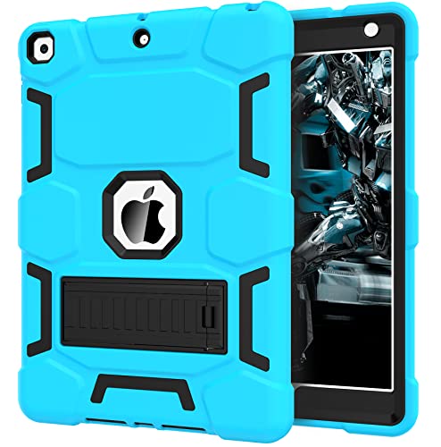 CCMAO iPad 9th Generation Case, iPad 8th/7th Generation Case, iPad 10.2 2021/2020/2019 Case with Kickstand, Heavy Duty Shockproof Hard Hybrid Three Layer Protective Cover, Sky Blue+Black