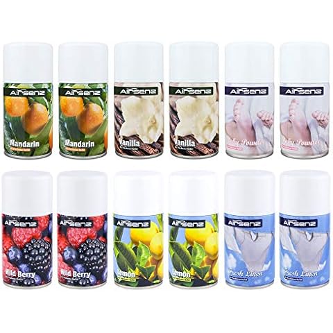 AIRSENZ Air Freshener 12x 270ml Automatic Dispenser Aerosol Spray Refill Cans - 2 Packs of 6 Mixed Fragrances Cover