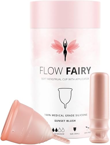 Flow Fairy Copa menstrual reutilizable con aplicador para una fácil inserción  100% silicona de grado médico taza de período y aplicador de copa de