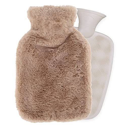 Bolsa de Agua Caliente 2L, Bolsas Agua Caliente para Cama, Botella de Agua Caliente PVC con Tapa Alivio del Dolor e Calambres Menstruales, Ideas de Regalo para Niños, Mujeres y Mayores(Marrón) Cover