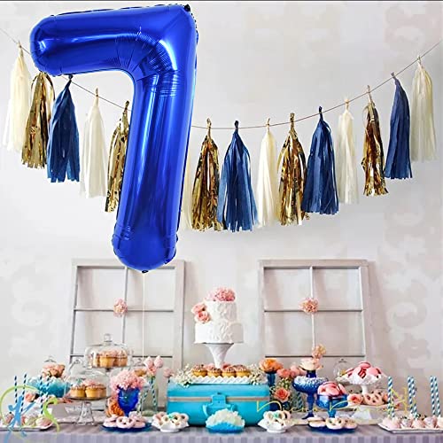 Image of TONIFUL 40 Inch Navy Blue Number 7 Balloons Large Foil 7th Birthday Decor