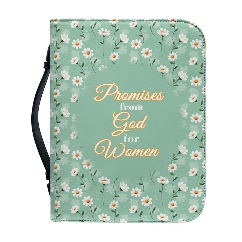 Kuiaobaty Cute Daisy Flower Cluster Bible Cover with Handle, Cartoon White Floral Faux Leather Book Cover Case with Zipper, Small Large 4 Size