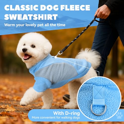 Image of Small Fleece Dog Sweater with Leash Ring Soft Warm Fall Winter Dog Clothes Cute Cat Apparel Puppy Sweaters Classic Pullover Doggy Sweatshirts Chihuahua Costumes Cat Outfits(Blue,M)