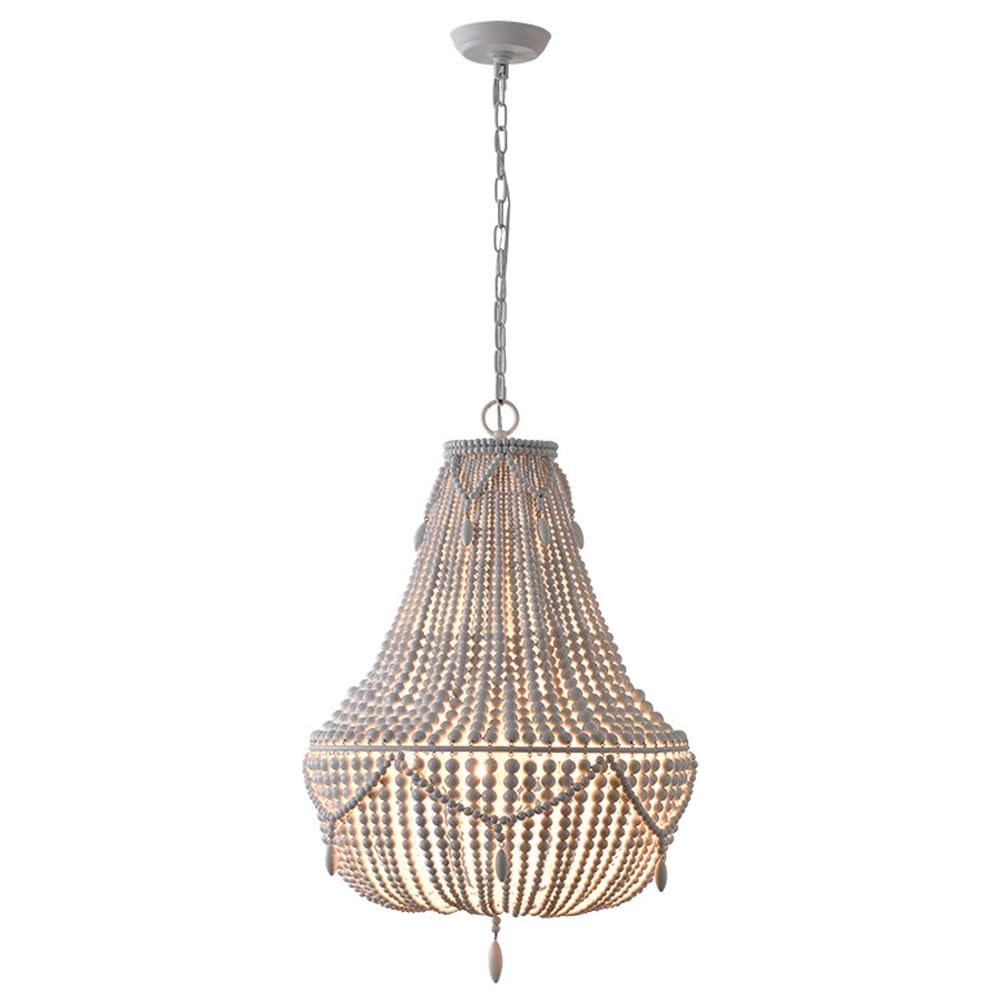 HXYSXHJUO Farmhouse Wood Beaded Chandelier Boho Light Fixture, White Wooden Bead Chandeliers Rustic Kitchen Island Hanging Pendant Lights Fixtures for Dining&Living Room, Bedroom, Entryway