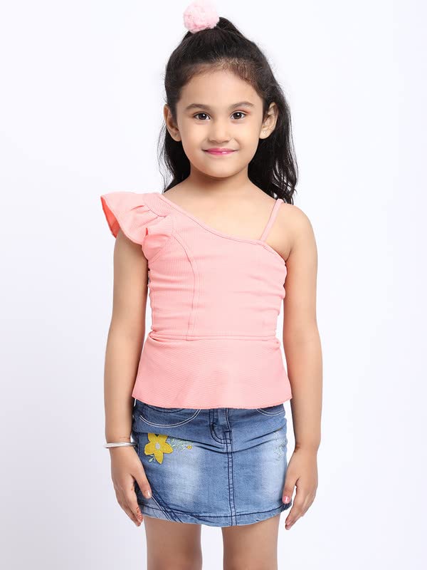 Image of ELEVANTO Crop top for Kids|One Side Off Shoulder Half Sleeve Crop top for Girls Crop top|Short Sleeve Summer Crop top for Girls-E19