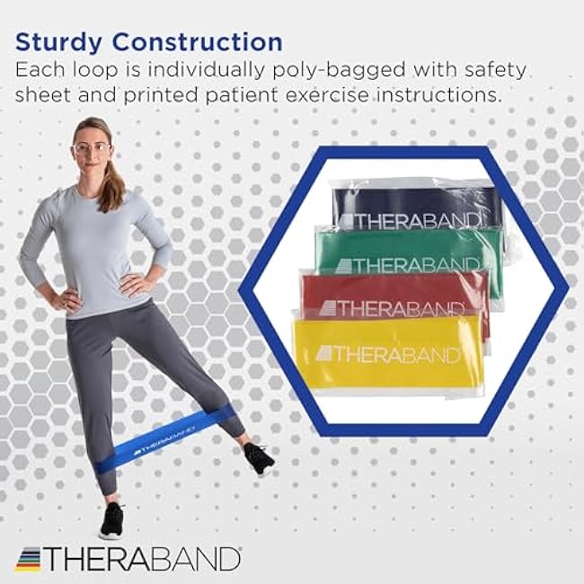 THERABAND Resistance Band Loop Set, Pack of 4, 12 Inch Band Loop Kit for Legs & Butt Workouts, Beginner to Advanced Levels for Exercise, Rehab, Physical Therapy, Stretching, & Strength Training