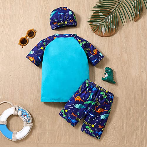 Toddler Boys Short Sleeve Dinosaur Prints Tops Shorts Hat Swimwear Beach Swimsuit Three Piece Matching Swimsuit4