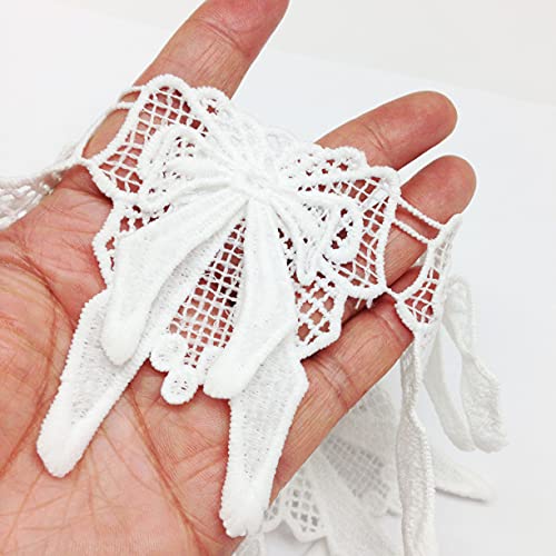 PEPPERLONELY 10PC White Bow Flower Lace Trim Knitting Wedding Embroidered Lace Edge Trim Ribbon, Width 8cm