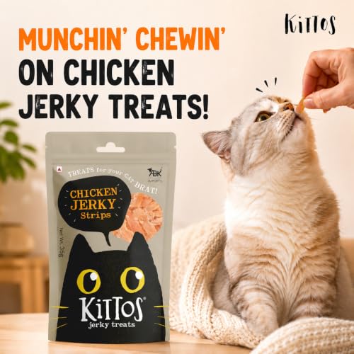 Image of Kittos Cat Treats Multi-Flavour Pack High Protein Cat Snacks with Chicken Salmon Rings Tuna Jerky & Snapper Jerky Strips Pack of 4 35g Each Healthy Training Treats