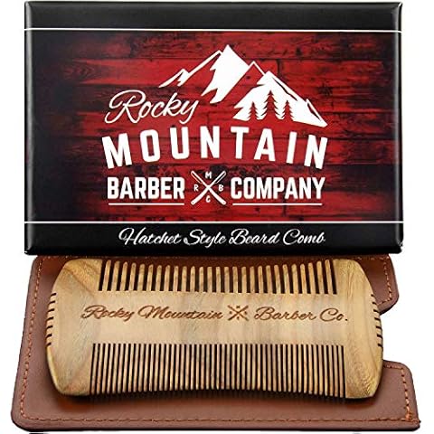 Beard Comb - Sandalwood Natural Hatchet Style for Hair - Anti-Static & No Snag, Handmade Wide & Fine Tooth Contour Brush Best for Beard & Moustache with Carrying Case Pouch Cover