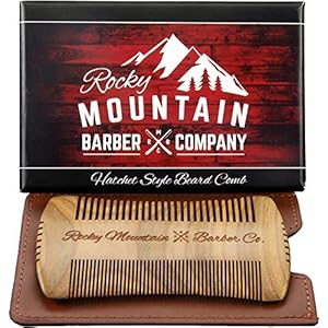 Beard Comb – Sandalwood Natural Hatchet Style for Hair – Anti-Static & No Snag, Handmade Wide & Fine Tooth Contour Brush Best for Beard & Moustache with Carrying Case Pouch