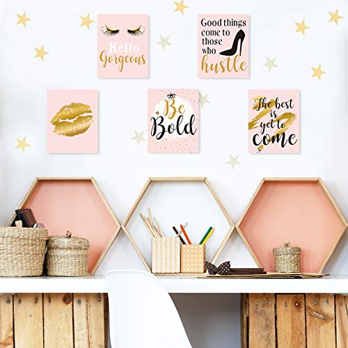 Inspiration Wall Decor, 9 Pieces Bedroom Decor For Women, Pink And Gold Makeup Lash Lips Wall Art Poster, Motivational Quotes Fashion Prints For Women Bathroom Home Decor, 8 X 10 Inch, Unframed #TOP3