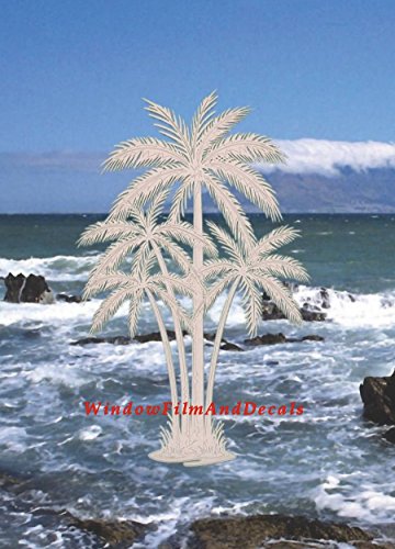 Oval Palm Tree Etched Window Decal Vinyl Glass Cling - 8" X 12" - Clear With White Design Elements #TOP7