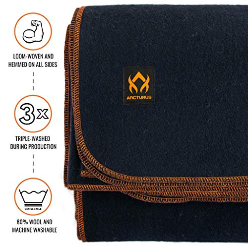 Image of Arcturus Military Wool Blanket - Warm, Thick, Washable - Great for Outdoors, Camping, Stadium Blanket, Picnics, Travel - Car & Bushcraft Survival Kits