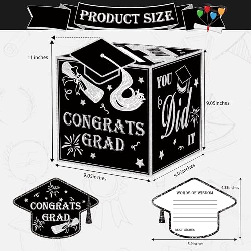 Image of AYGXU graduation card box Holder 2026 with 30pcs graduation cards,Graduation party Decorations,graduation box for gifts and Cards,graduation money box,Graduation Party Supplies-black card box