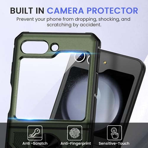Image of VEGO for Samsung Flip 5 Case, Galaxy Z Flip 5 Case with Hinge Protection | Built-in Screen Protector &360Magnetic Ring Stand Protective Phone Cover, Drop Proof for Samsung Galaxy Z Flip 5 5G - Green
