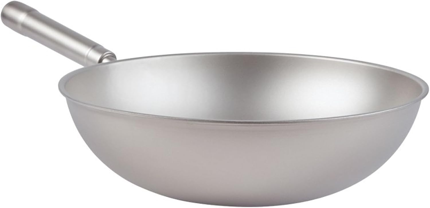 Pure Titanium Ultra Lightweight Wok Nonstick Wok Pan with Lid,Woks & Stir Fry Pans with Stay-Cool Handle,Flat Bottom Wok Suits for Induction, Electric, All Stoves,A-38cm