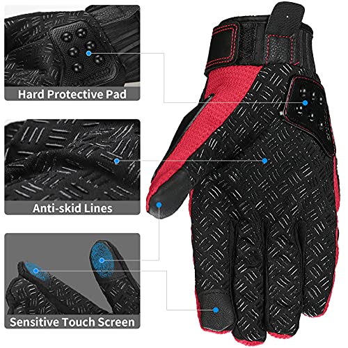 Ilm Alloy Steel Touchscreen Bicycle Motorcycle Motorbike Powersports Racing Gloves (L, Red) Model 10C #TOP2