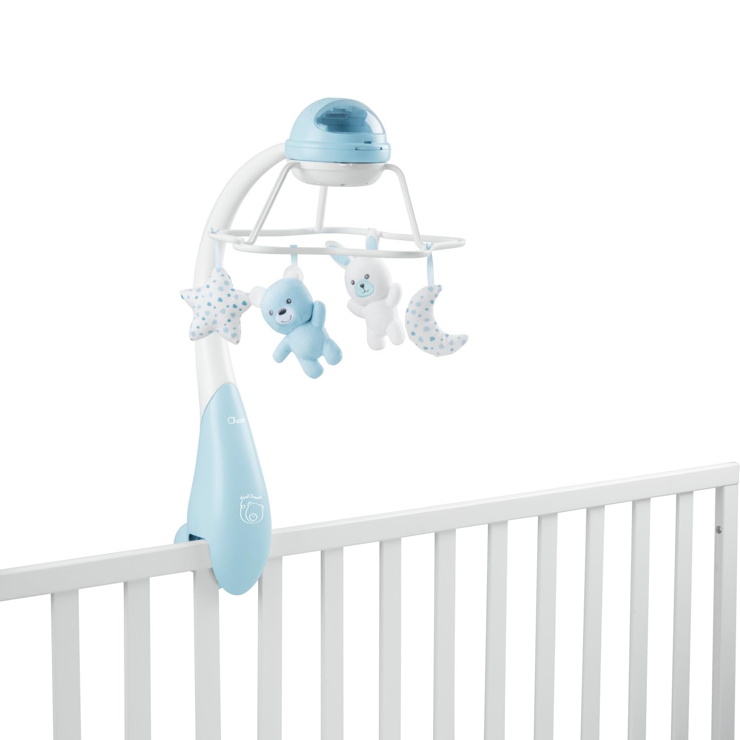 Chicco First Dreams Rainbow Musical Mobile, 3-in-1 Newborn Scalable Mobile with Soothing Melodies and Rainbow Projection, with 4 Soft Pendants, Compatible with Next2Me Cribs, 0 Months+, Blue