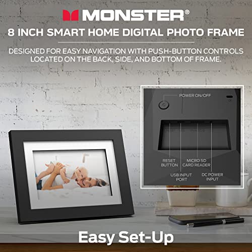 Monster Smart Home 16 Gb Digital Photo Frame, High Definition 1280P Smart Picture Frame- 8 Inch #TOP3