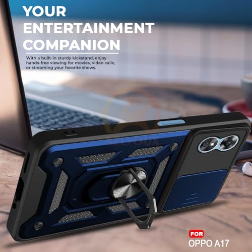 Image of Armor Bumper Back Cover Case for Oppo A17 | Rotating Camera Cover, Ring Holder & Kickstand | Heavy Duty & 360 Degree Protection Oppo A17 Back Cover (Blue)