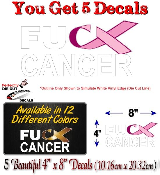 Image of 5 FU Cancer Pink Ribbon Decals (Bulk) FCK Breast Cancer Vinyl Vehicle Stickers (Pink (5 Bulk))